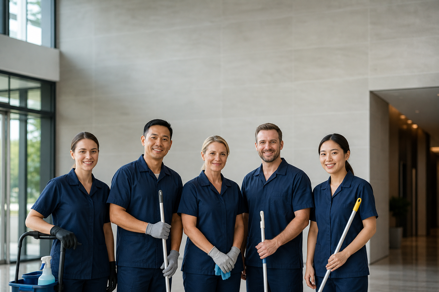 Janitorial Team in Spacious Hallway