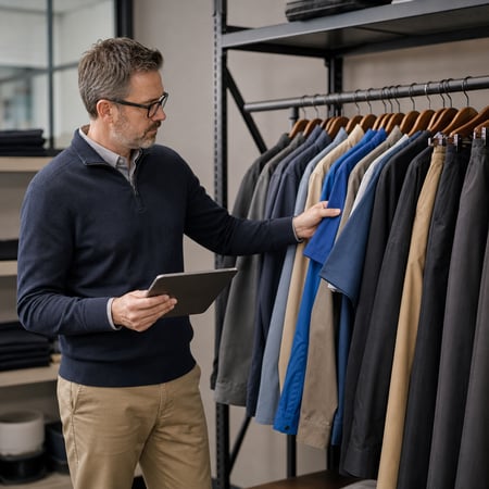 Program Manager Reviewing Corporate Apparel Assortment