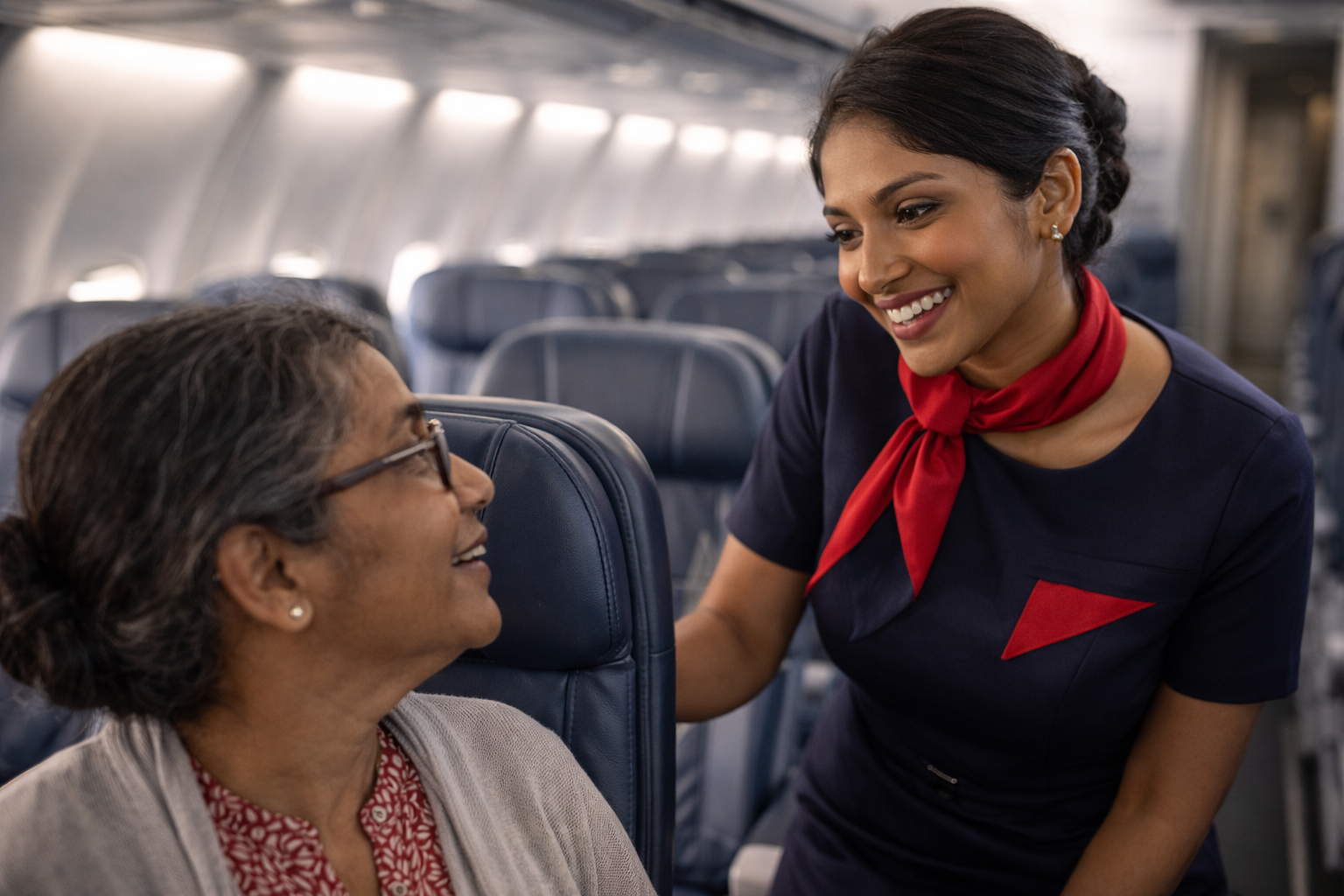 Flight Attendant w Passenger