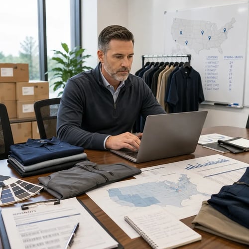 Hardworking man ordering uniforms