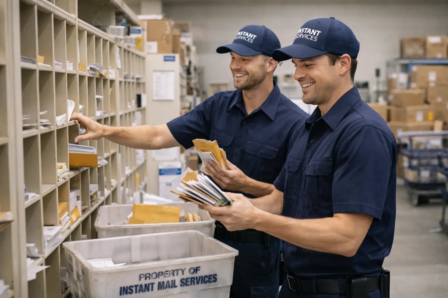 Postal workers sorting mail