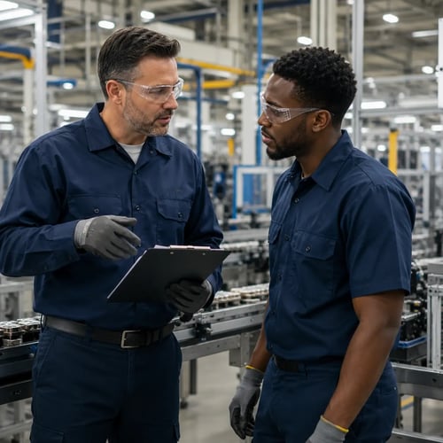 Supervisor correcting employee
