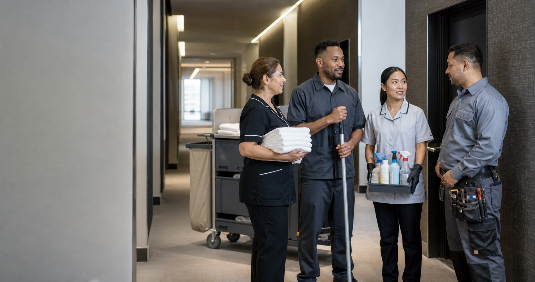 Cleaning Team Uniforms and Property Support Staff Collaboration
